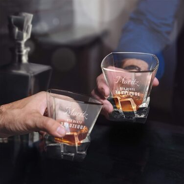 Графин для віскі Maverton об'ємом 950 мл Набір з 4 склянок для віскі з гравіюванням-графин для віскі-розкішний дизайнерський кришталевий келих - для чоловіків - на день народження - (кращий чоловік)