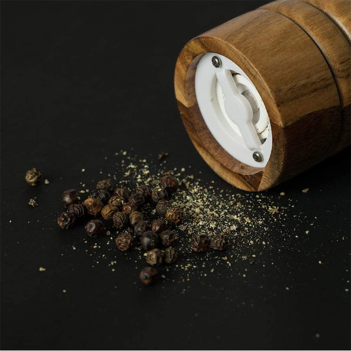 Набір млинів для солі і перцю DeroTeno, набір з 2 млинів для спецій, млин для солі і перцю з дерева акації з керамічним млином, діаметр 21 см (2 шт. - 16,5 см)