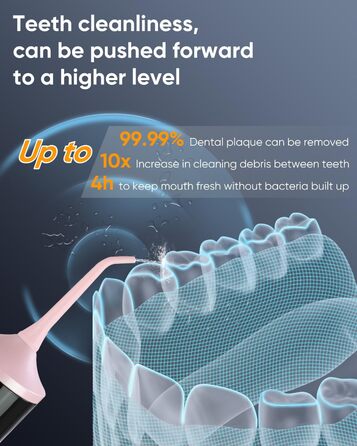 Портативна ірригатор MySmile LP221 UVC з бездротовим живленням, 335 мл, OLED-дисплей, 4 режими, 8 насадок, сумка для дому та подорожей (Соковитий Рожевий)