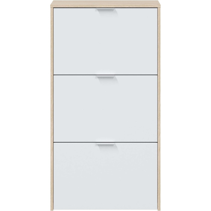 Стеллаж для взуття Habitdesign з 3 дверцятами, вузький, з білого глянцю та канадського дуба, 60x113x22 см