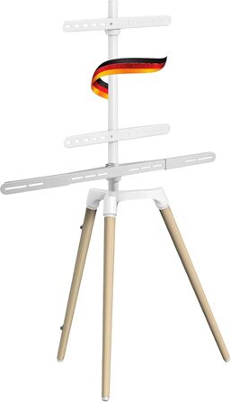 Підставка для телевізора Schwaiger 658200: дерев'яна стійка-монопод для телевізорів до 65 дюймів, до 35 кг, з кріпленням для саундбару, білий/бук, справжнє дерево, преміум-якість