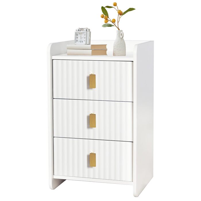 Нічний столик з 3 шухлядами, білий, для спальні та вітальні