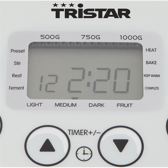 Хлібопічка Tristar BM-4586 - регульований ступінь підрум'янювання скоринки - безглютенова програма, білий