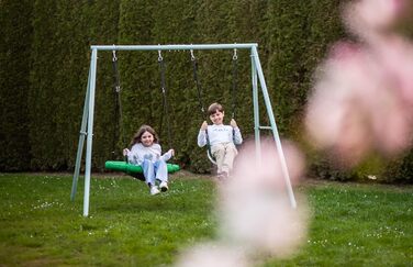 Гойдалка-гніздо для саду HyperMotion Storchennest з А-рамою, 2 місця, 150 кг, зелено-сіра (HYP1)