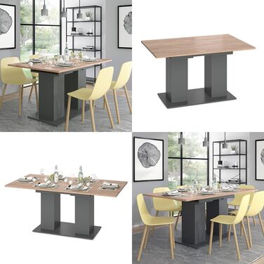 Розсувний обідній стіл Vicco Dix, 140x90 см, антрацит/дуб Золота сила