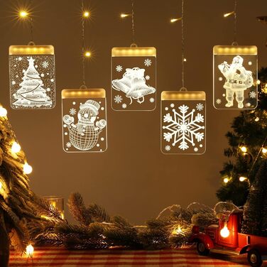 Льоново-новорічна гірлянда-завіса Bloomwin з 120 LED, тепле біле світло, 8 режимів, USB, для декору вікон та інтер'єру (акрил, квадратні)