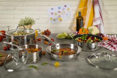 Сковорода KUHN RIKON Allround 24 см, незмінне покриття, нержавіюча сталь, для всіх типів плит (включно з індукційними), для швидкого обсмажування