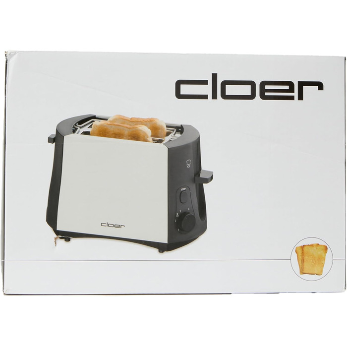 Тостер Cloer 3410, 825 Вт, 2 скибочки, насадка для булочки, підйомник, шухляда для крихт, матовий металевий корпус