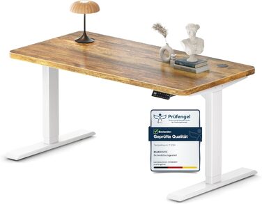 Регульований стіл MAIDeSITe S2 Pro (160x80 см) з електроприводом, 160 кг, захист від зіткнення, білий каркас + вінтажна коричнева стільниця