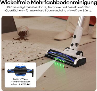 Акумуляторний пилосос ElecKeys 48000 Па, 580 Вт, 65 хв з LED дисплеєм, для підлоги, килимів та шерсті тварин, білий