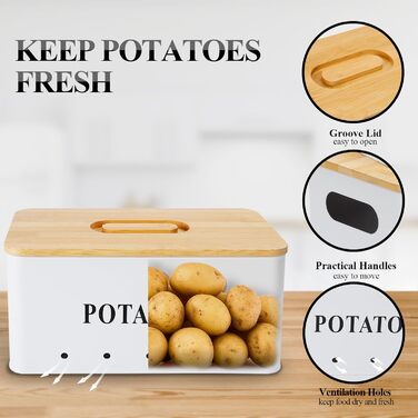 Набір контейнерів для картоплі, цибулі та часнику [3 шт] з бамбуковими кришками | Коробки для зберігання овочів з вентиляцією | Чорний