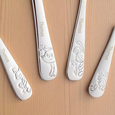 Дитячий набір столових приборів Kinderbesteck з гравіюванням імені, від 3 років, персоналізований, подарунок на хрещення, день народження, дитячий посуд, ферма (Друзі лісу)