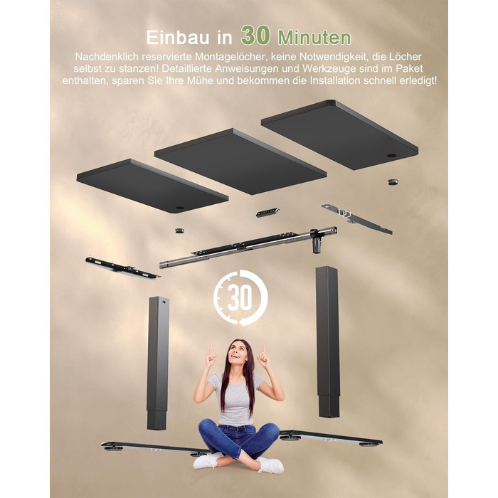 Електричний стіл JUMMICO з регулюванням висоти 120 x 60 см з USB-портом для зарядки, чорний