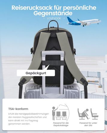 LOVEVOOK Рюкзак для ноутбука, водонепроникний, сірий/зелений, 17.3 дюйми - для жінок та чоловіків, універсальний, для роботи, навчання, подорожей