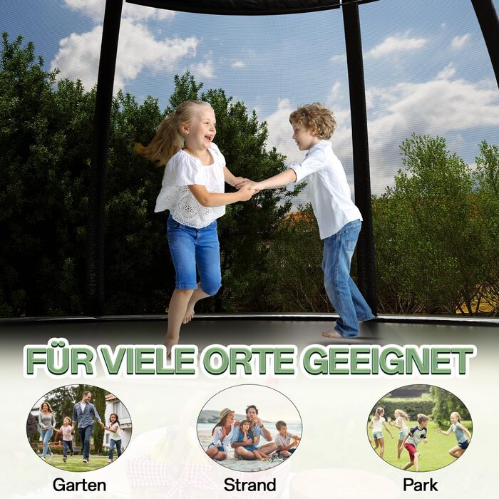 Батут садовий Flamaker Ø427 см з захисною сіткою, каркас сталевий, до 150 кг, для дітей та дорослих, чорний