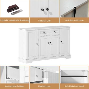 Багатофункціональний буфет-білизна для кухні, вітальні та спальні – 138 см, з шухлядою, полицями та регульованими полицями, з кріпленням від перекидання