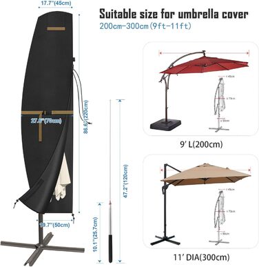 Захисний чохол для подвійного парасоля VANSHEIM, діаметр до 400 см. Водонепроникний, захист від УФ-променів. Підходить для парасолів-наметів з ніжкою. Розмір 460x270 см (220x45/70/50 см).
