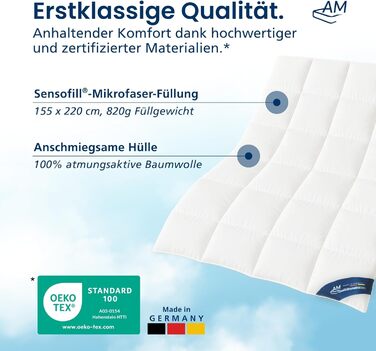 Ковдра DormiGood Premium з мікрофібри на весь рік, 135x200 см - Made in Germany. Ковдра для алергіків з наповнювачем Sensofill, сертифікат Oeko TEX, бавовняний чохол (2 шт., 155x220 см)
