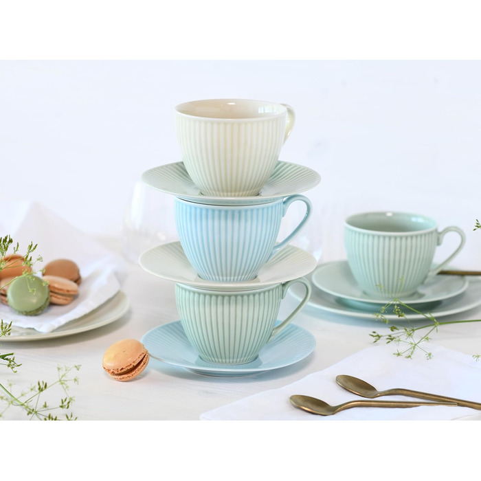 CreaTable Набір кавового сервізу Valencia Pastell, 18 предметів для 6 осіб, порцеляна, Made in Europe (Крем, Блакитний, Зелений)