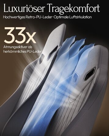 Ігровий крісло Dowinx з масажем, ергономічний дизайн, підтримка попереку та шиї, до 135 кг, шкіра, чорний (сірий), для дорослих