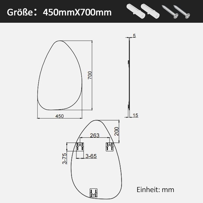 Дзеркало для ванної кімнати Boromal - Чорне, 45x70 см, Вертикальне/Горизонтальне, для ванної, вітальні, туалету