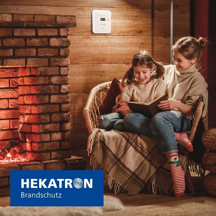 Датчик CO Hekatron KonexXt CO One з батареєю на 10 років – детектор чадного газу з дисплеєм та кнопкою тестування, проста установка