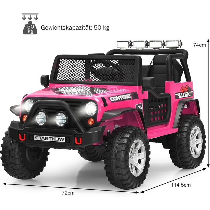 Дитячий електромобіль COSTWAY 12V, музика, USB, MP3, радіо, 3 швидкості, дистанційне керування, рожевий, для дітей від 3 років