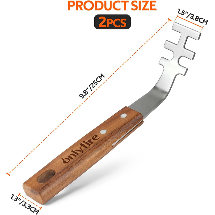 Набір гриль-посуду Onlyfire 4-в-1: щипці, лопатка, виделка, щітка з нержавіючої сталі та акації, з ручками та петлями для підвішування