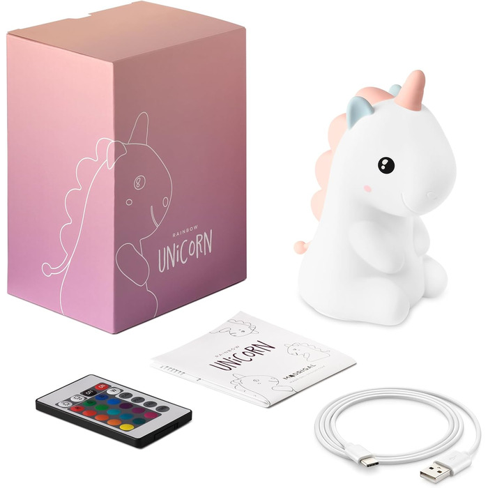 Нічник Unicorn - акумулятор USB-C, дистанційне керування, затемнення, таймер - рожева грива