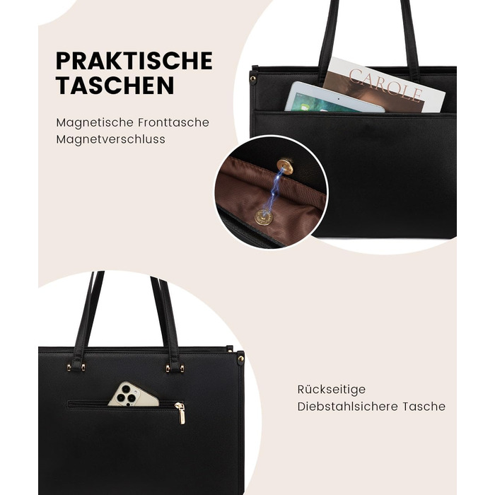 Сумка для ноутбука LOVEVOOK для жінок, водонепроникна, велика, сумка-шопер, ділова, шкіряна, для навчання, 15.6 дюймів, чорна, бежева, коричнева