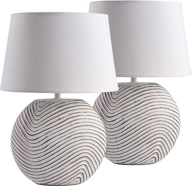 Набір настільних або приліжкових ламп BRUBAKER 2 білі керамічні ніжки з двоколірною матовою обробкою-Висота 38 см, білий / сірий