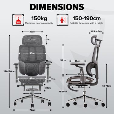 Крісло офісне MUSSO H80 Pro з ергономічною спинкою, сітчасте, з підтримкою попереку, регульовані підлокітники, підставка для ніг, темно-сіре
