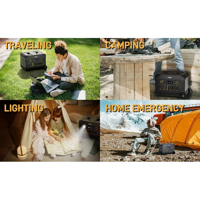 Портативна електростанція 300W (макс. 500W), 288Wh (90000mAh), сонячний генератор з чистою синусоїдою 230V AC, LiFePO4 акумулятор, для кемпінгу, подорожей та надзвичайних ситуацій (B1200E)