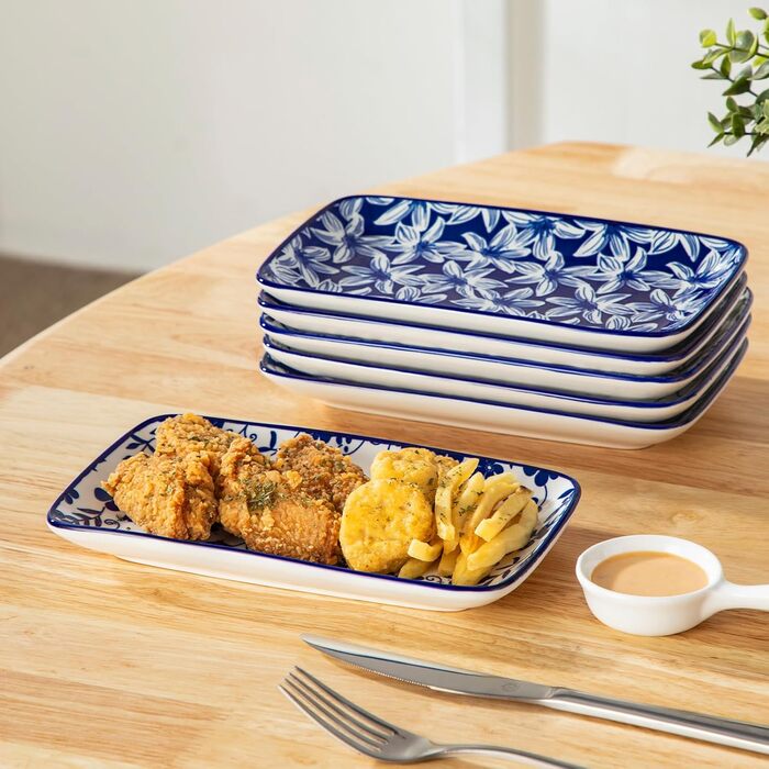 Набір тарілок Vancasso Selene 6 шт, прямокутні порцелянові тарілки для закусок, суші, десертів, фруктів, овочів 22x13 см