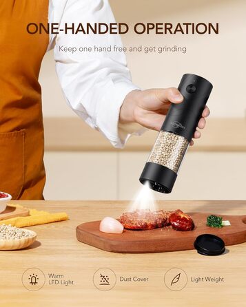 Електричні млини для солі та перцю Sangcon, 2 швидкості, перезаряджувані, 6 ступенів помелу, автоматичний набір з док-станцією, зручне використання (чорний)