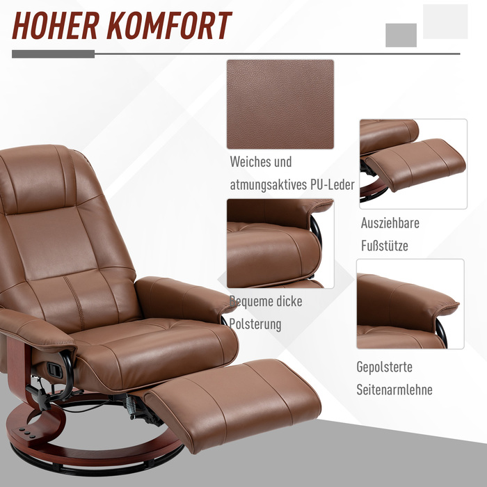 Крісло HOMCOM, що обертається, крісло для телевізора з функцією релаксації, підставкою для ніг, крісло-шезлонг з підлокітниками, для вітальні, спальні, штучна шкіра | Aosom