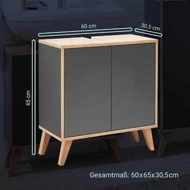 Умивальник FACKELMANN Finn коричневого кольору, 60 см, ретро-стиль, Push-to-Open, без ручок, Made in Germany (Антрацит, тумба під умивальник на ніжках)