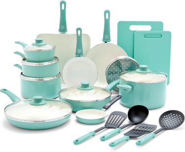 Набір кухонного посуду GreenLife Soft Grip 23 шт. з антипригарним покриттям, нержавіюча сталь, PFAS-free, для плити, посудомийна машина