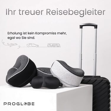 Подушка для подорожей Proglobe з Memory Foam, ортопедична, сіра. З маскою для сну та чохлом.
