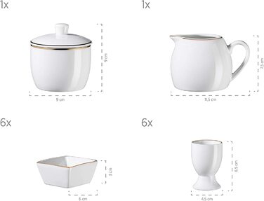 Професійна їдальня MSER 931532 на 6 персон білого кольору з набором кавового посуду з 18 предметів, фарфор (золота оправа, набір аксесуарів)