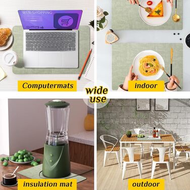 Набори підставки під тарілки Purejoy Platzsets, 6 шт., сірі, миючі, неслизькі, термостійкі, з PU шкіри, 43x30 см (світло-зелені)