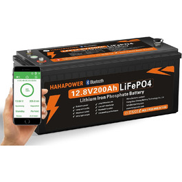 Акумулятор Hahapower 12.8V 200Ah LiFePO4 з Bluetooth, Smart BMS, 15000 циклів, 150 А, для автофургонів і сонячної системи