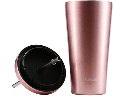 Ізольована Термальна чашка з соломкою, Термальна чашка об'ємом 500 мл з подвійними стінками, кавова чашка з нержавіючої сталі для крижаних або гарячих напоїв (Рожеве золото)