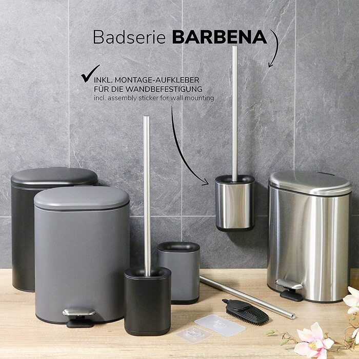 Педальне відро bremermann BARBENA-6 літрів / / М'яка кришка з нержавіючої сталі з захистом від відбитків пальців / / відро для сміття для косметики (металеве сіре)