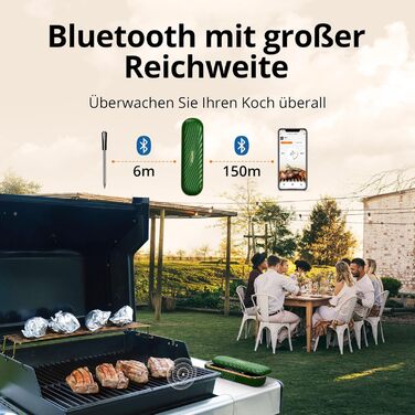Бездротовий термометр для м'яса з Bluetooth, дальність 150м, IP67, з рецептами, для приготування, гриля та BBQ, INT-11XB