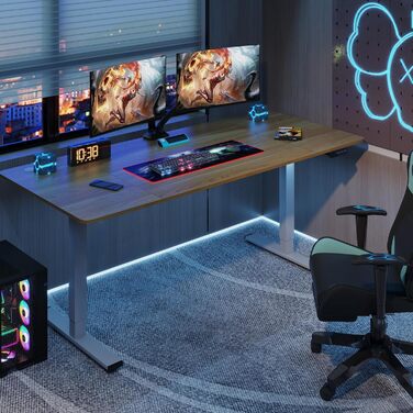 Регульований стіл SANODESK з двома моторами – електричний стіл для роботи та ігор з пам'яттю, регулюванням висоти, 140x70 см (горіх) + 180x80 см (горіх)