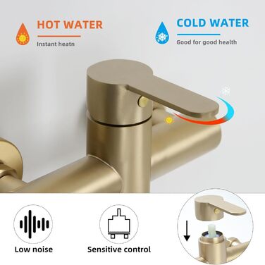 Набір змішувач для ванни PHASAT з витяжною лійкою, чорний, настінний монтаж, PTBB13E (довга лійка, матовий золотий)