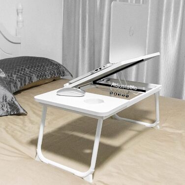 Столик для ноутбука на ліжко/софу з підставкою для чашки, білий. Регульований столик-підставка для ноутбука, ліжко, диван, балкон, тераса