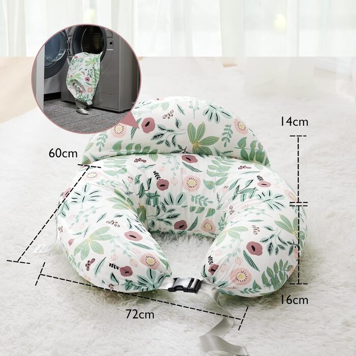 Подушка для годування Momcozy Stillkissen з захисним бордюром - ергономічна подушка для годування та позиціонування з регульованим ремінцем та знімним бавовняним чохлом, Meteoritenschauer (зелений)