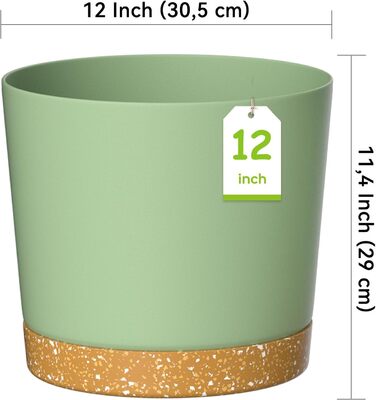 Набір горщиків ZMTECH 30,5 см (2 шт.) - пластикові, з піддоном, для кімнатних рослин та сукулентів, зелені